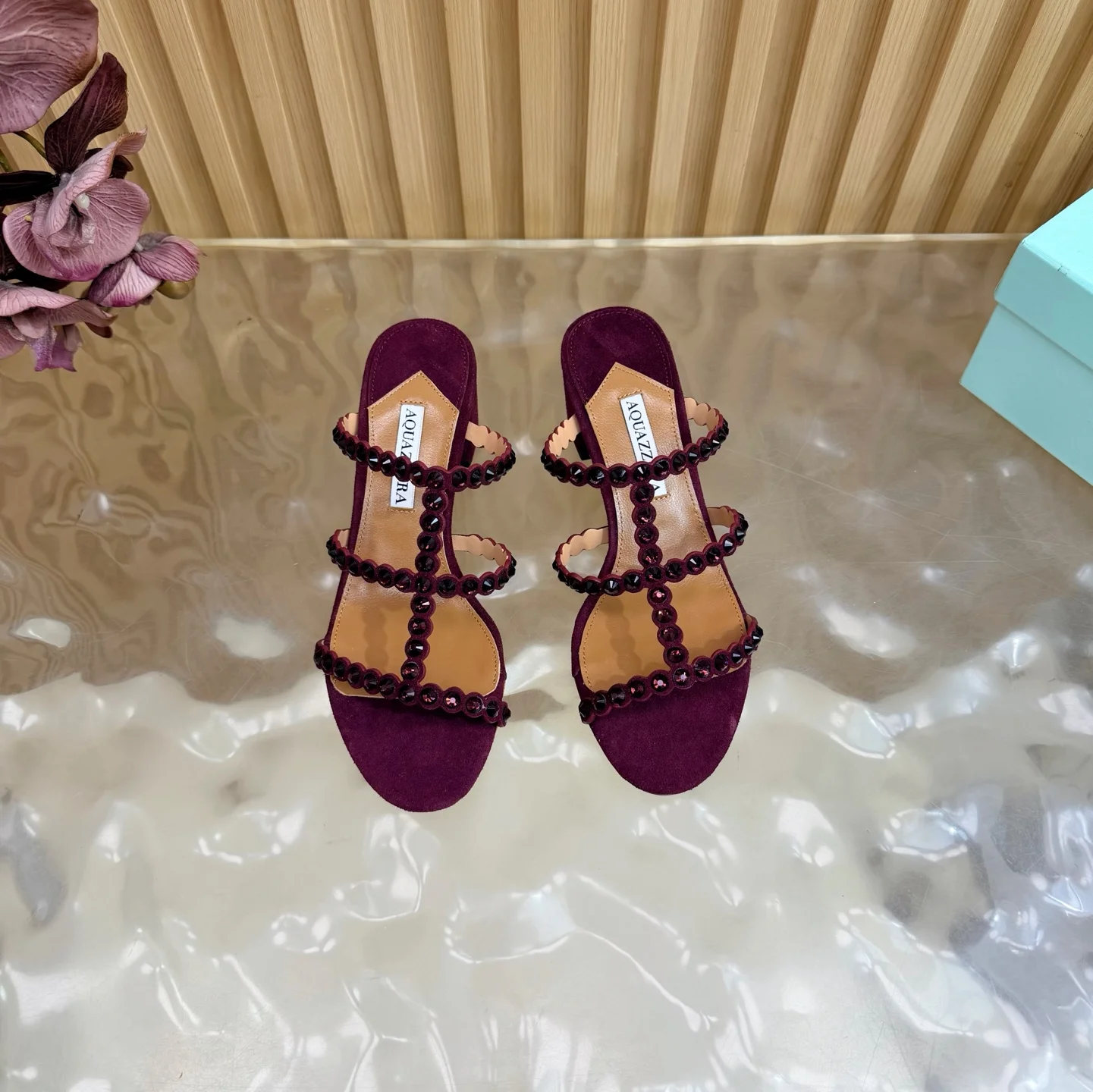 AQUAZZURA Sandals Suede Leather Purple-Brown EU36-43 B60202609110828 - Image 3