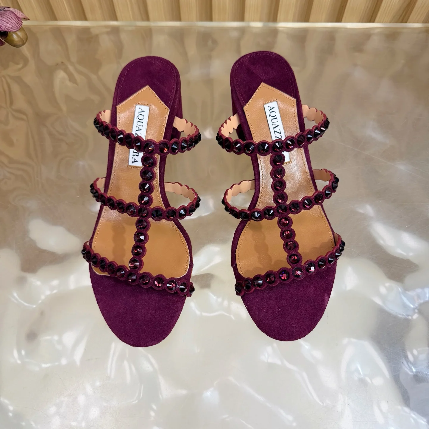 AQUAZZURA Sandals Suede Leather Purple-Brown EU36-43 B60202609110828 - Image 4