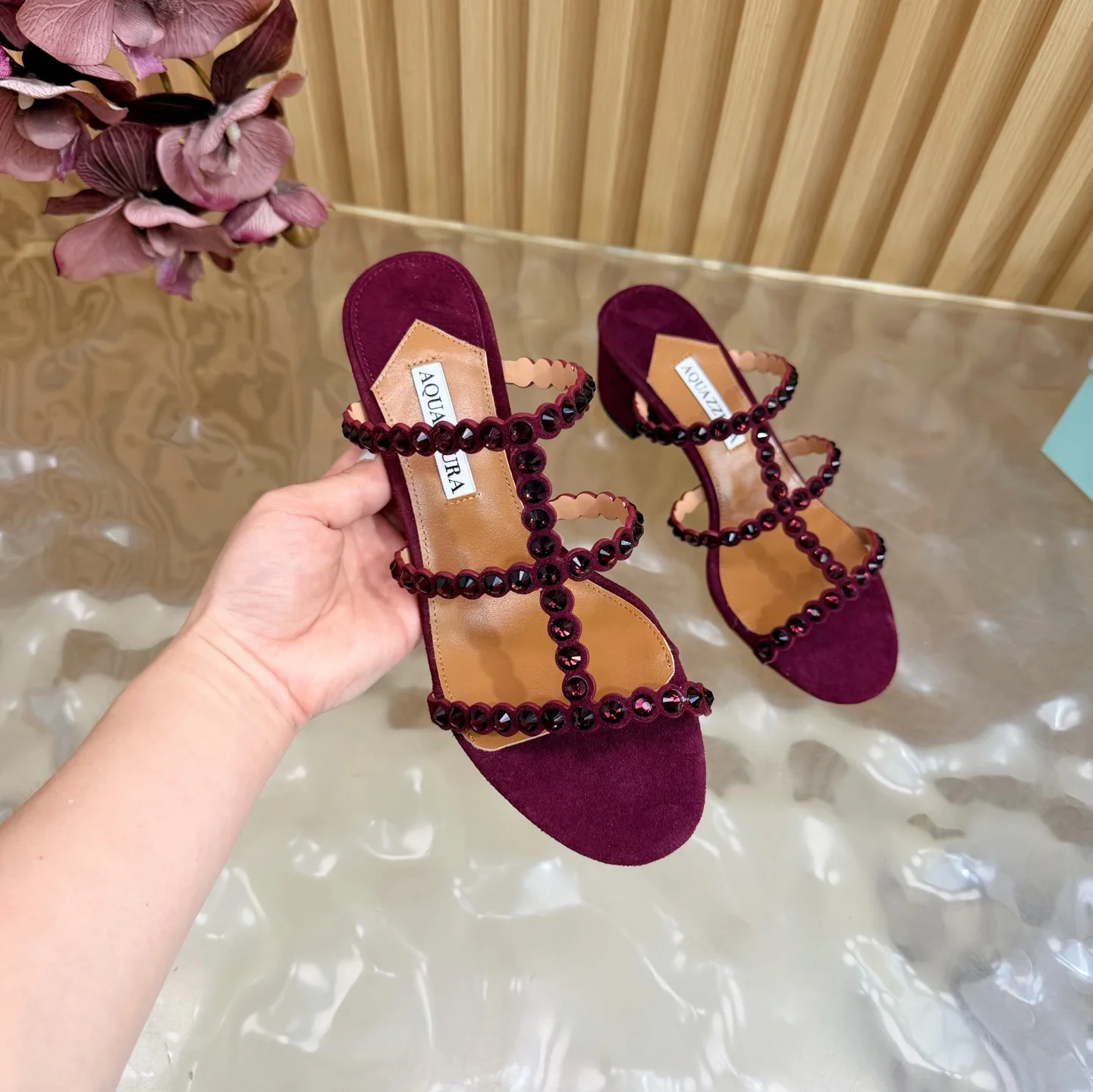 AQUAZZURA Sandals Suede Leather Purple-Brown EU36-43 B60202609110828 - Image 6