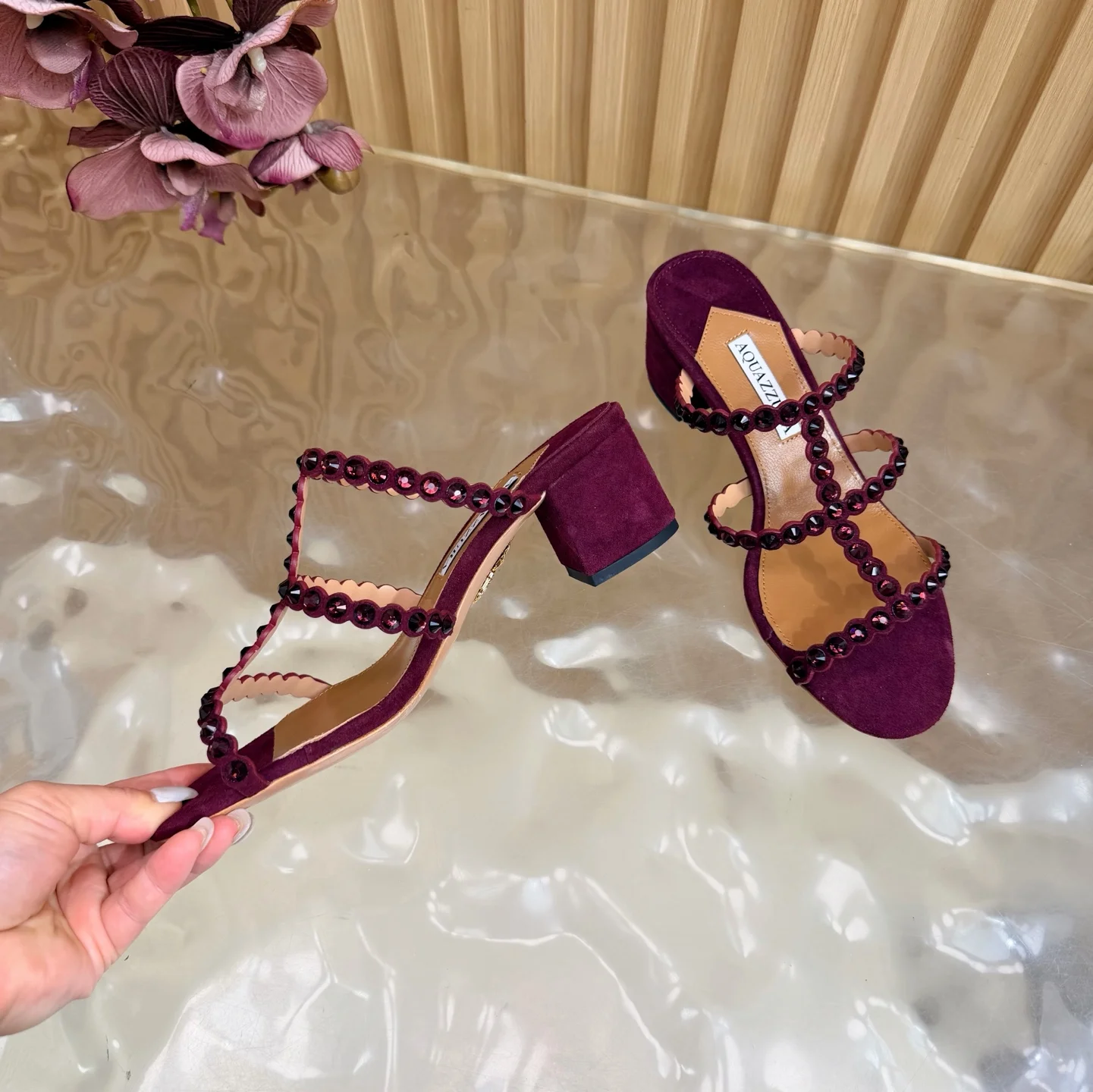AQUAZZURA Sandals Suede Leather Purple-Brown EU36-43 B60202609110828 - Image 7