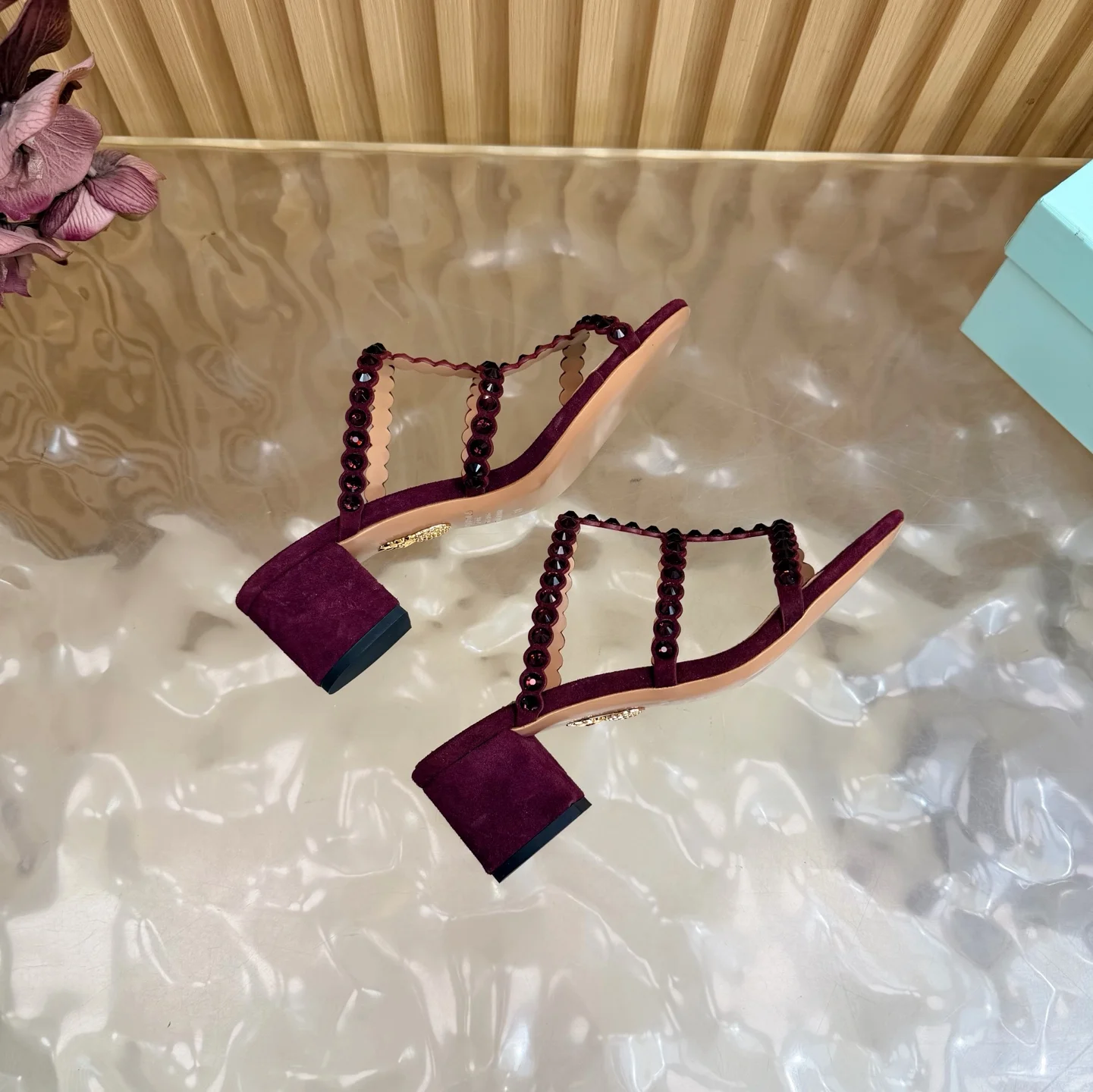 AQUAZZURA Sandals Suede Leather Purple-Brown EU36-43 B60202609110828 - Image 8