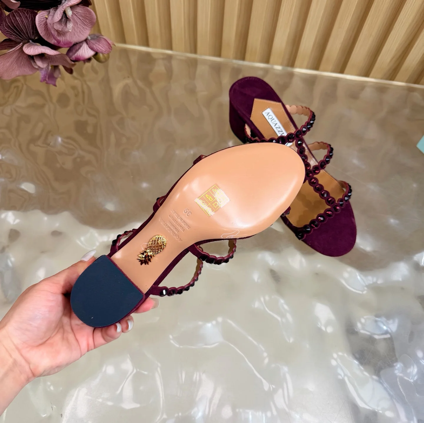AQUAZZURA Sandals Suede Leather Purple-Brown EU36-43 B60202609110828 - Image 9