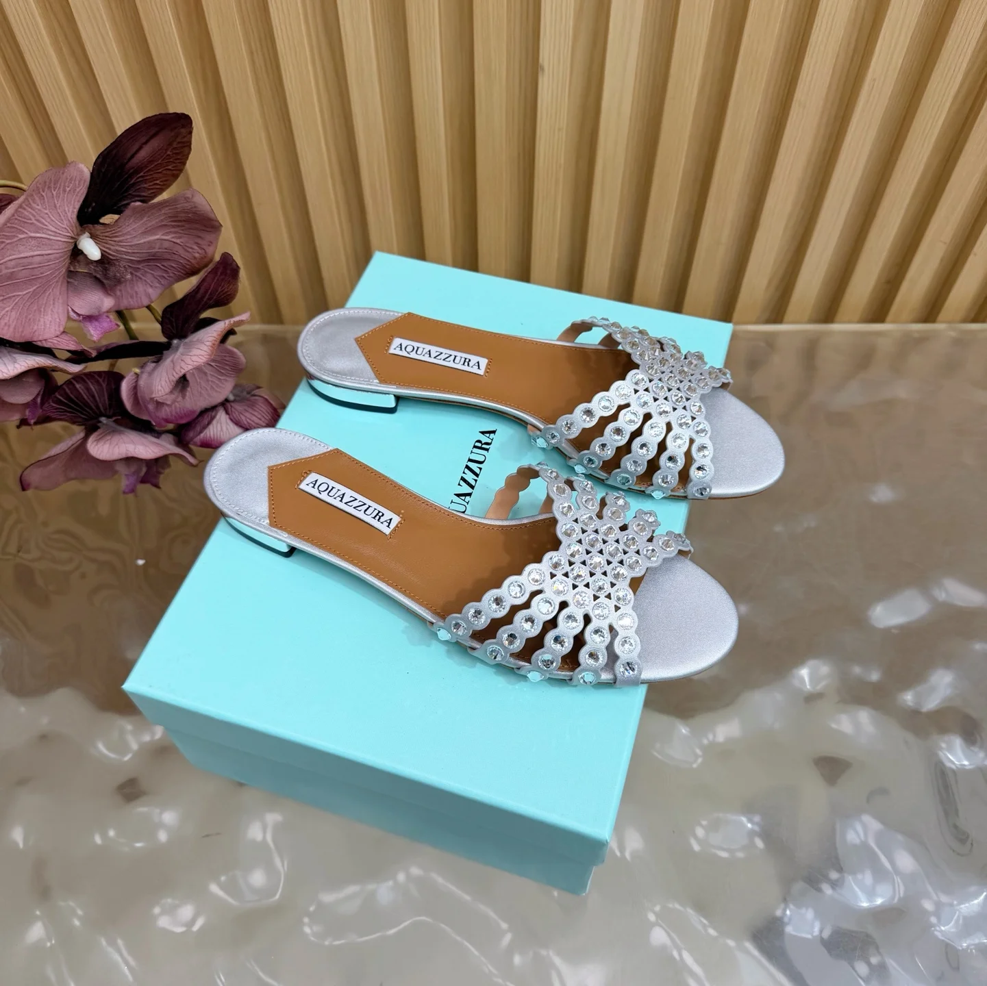 AQUAZZURA Sandals Suede Leather Silver-Brown EU36-43 B65202609110844
