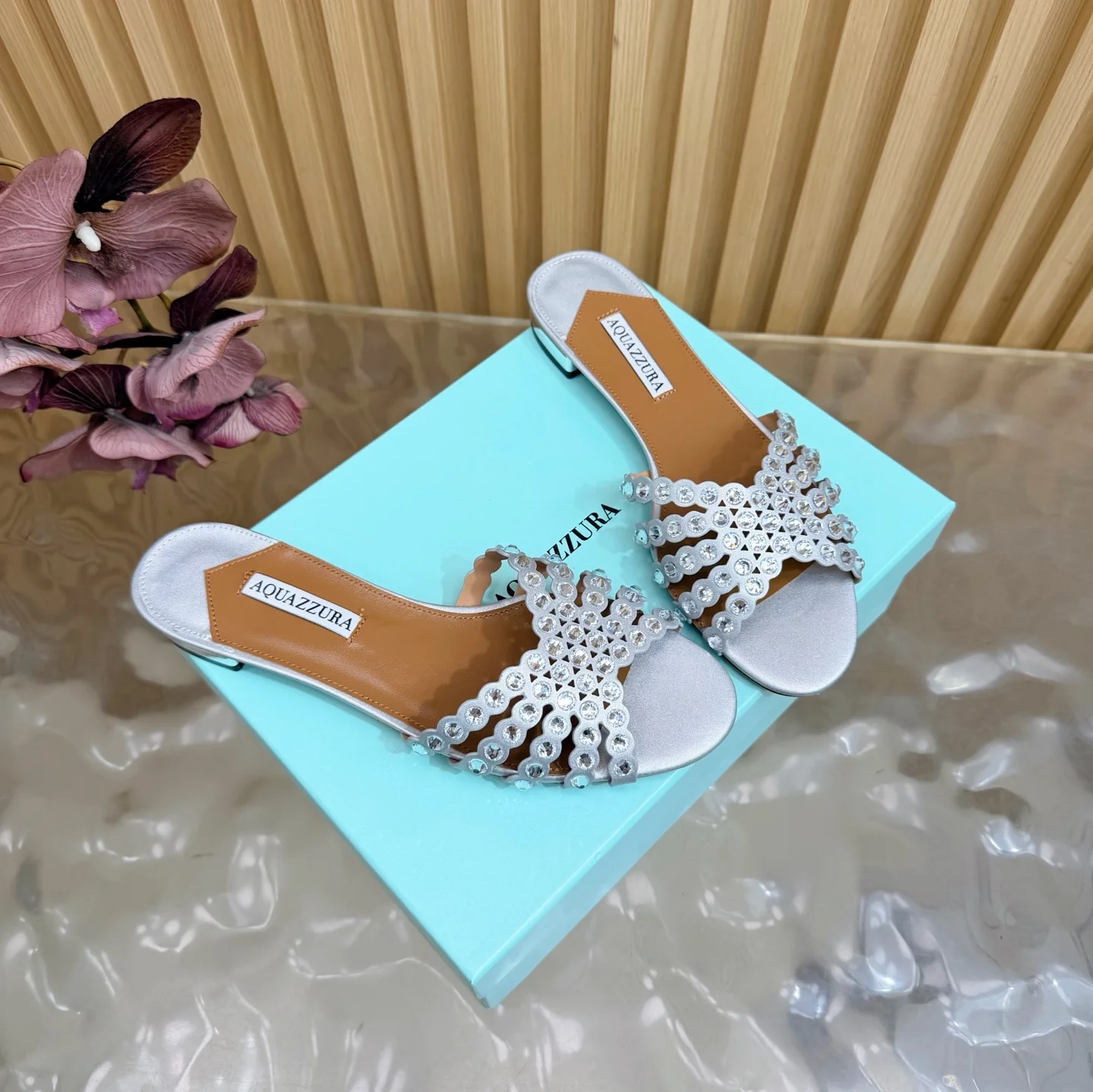 AQUAZZURA Sandals Suede Leather Silver-Brown EU36-43 B65202609110844 - Image 2