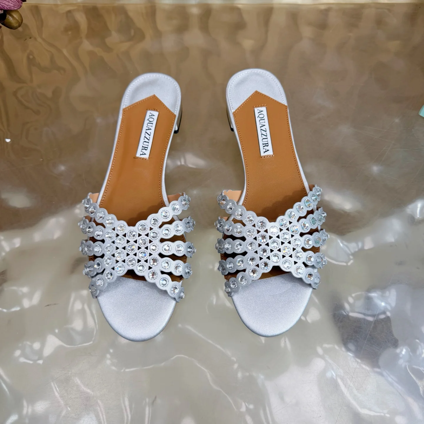 AQUAZZURA Sandals Suede Leather Silver-Brown EU36-43 B65202609110844 - Image 4