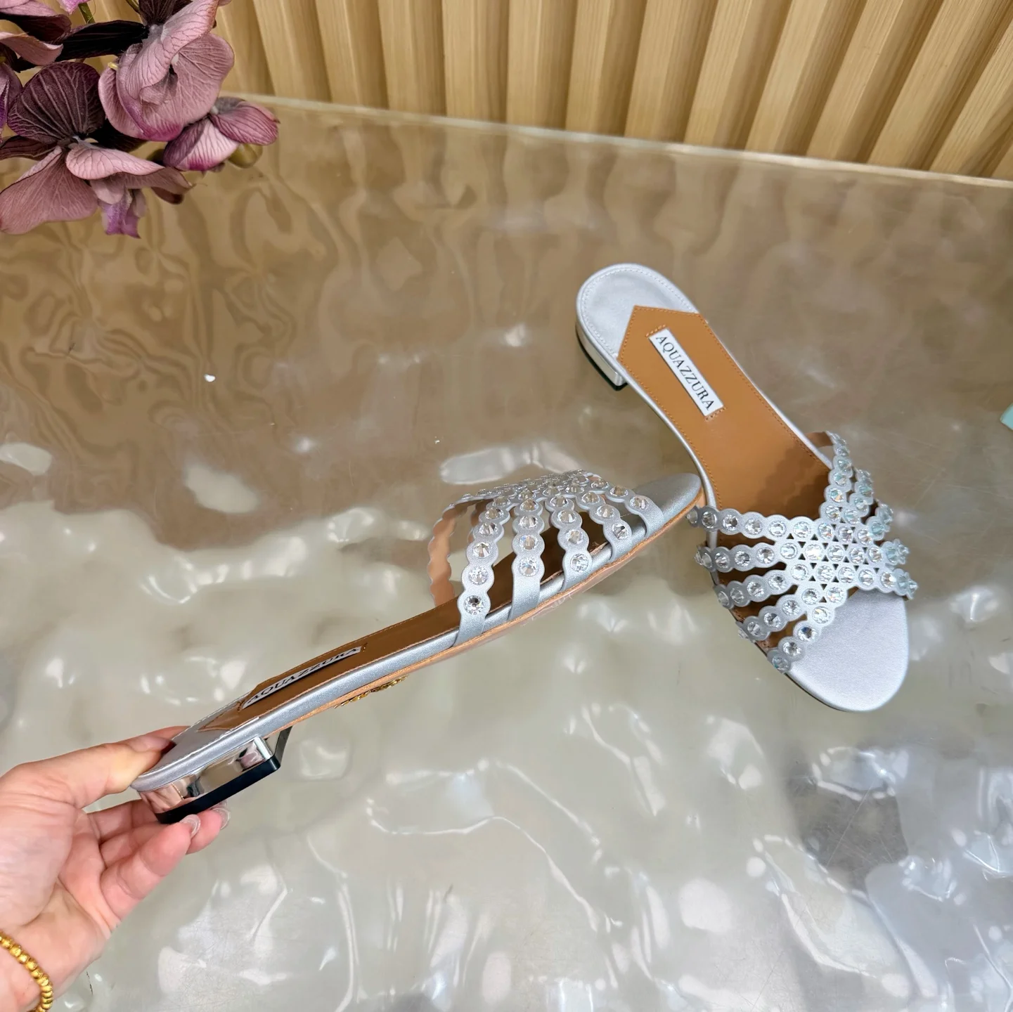 AQUAZZURA Sandals Suede Leather Silver-Brown EU36-43 B65202609110844 - Image 6
