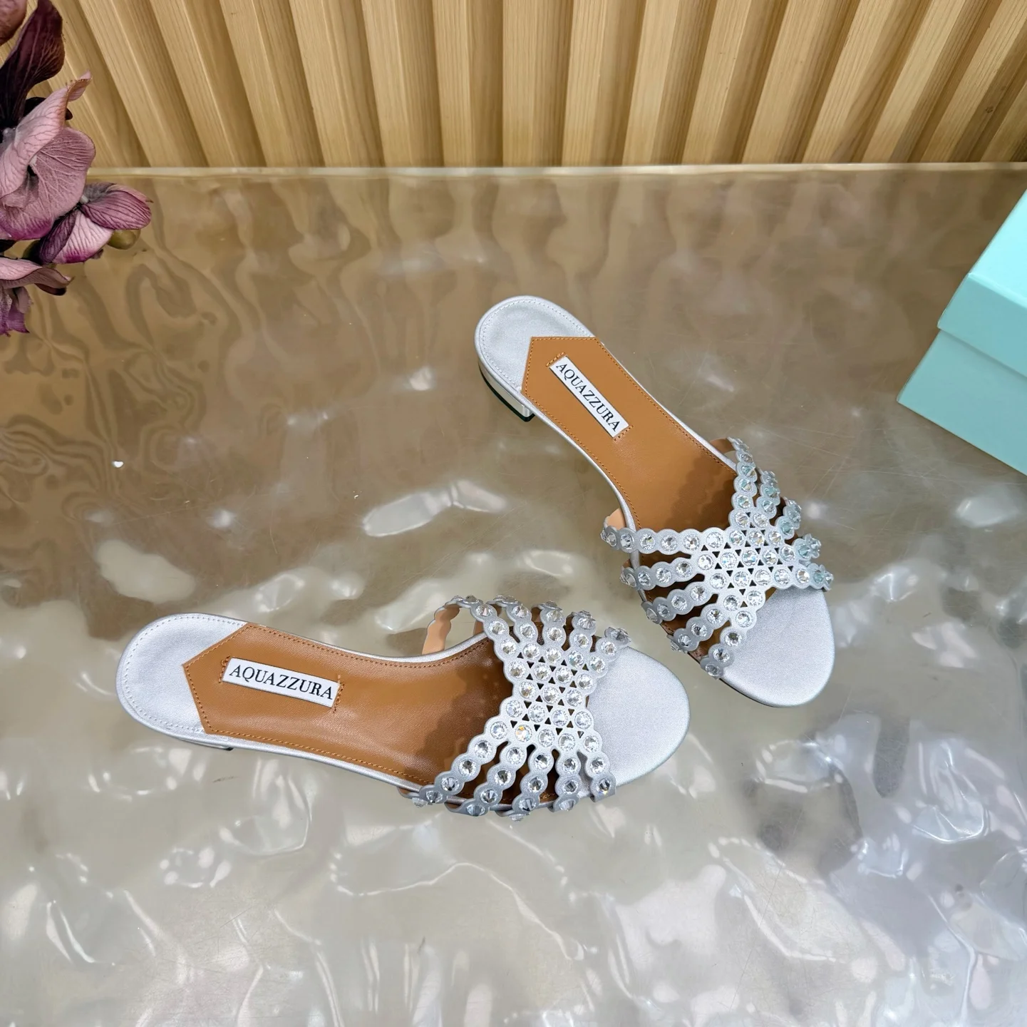 AQUAZZURA Sandals Suede Leather Silver-Brown EU36-43 B65202609110844 - Image 7