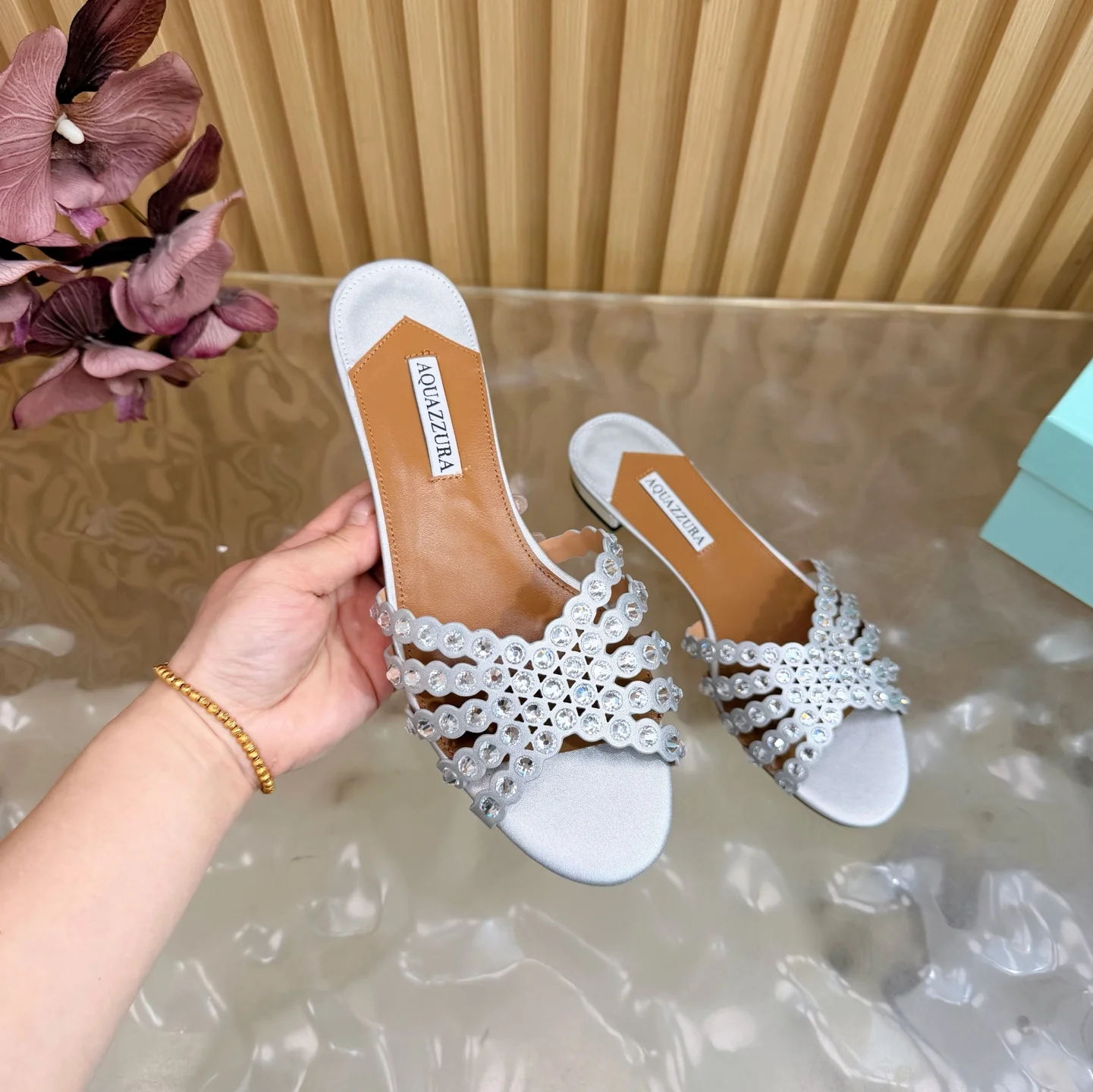 AQUAZZURA Sandals Suede Leather Silver-Brown EU36-43 B65202609110844 - Image 8