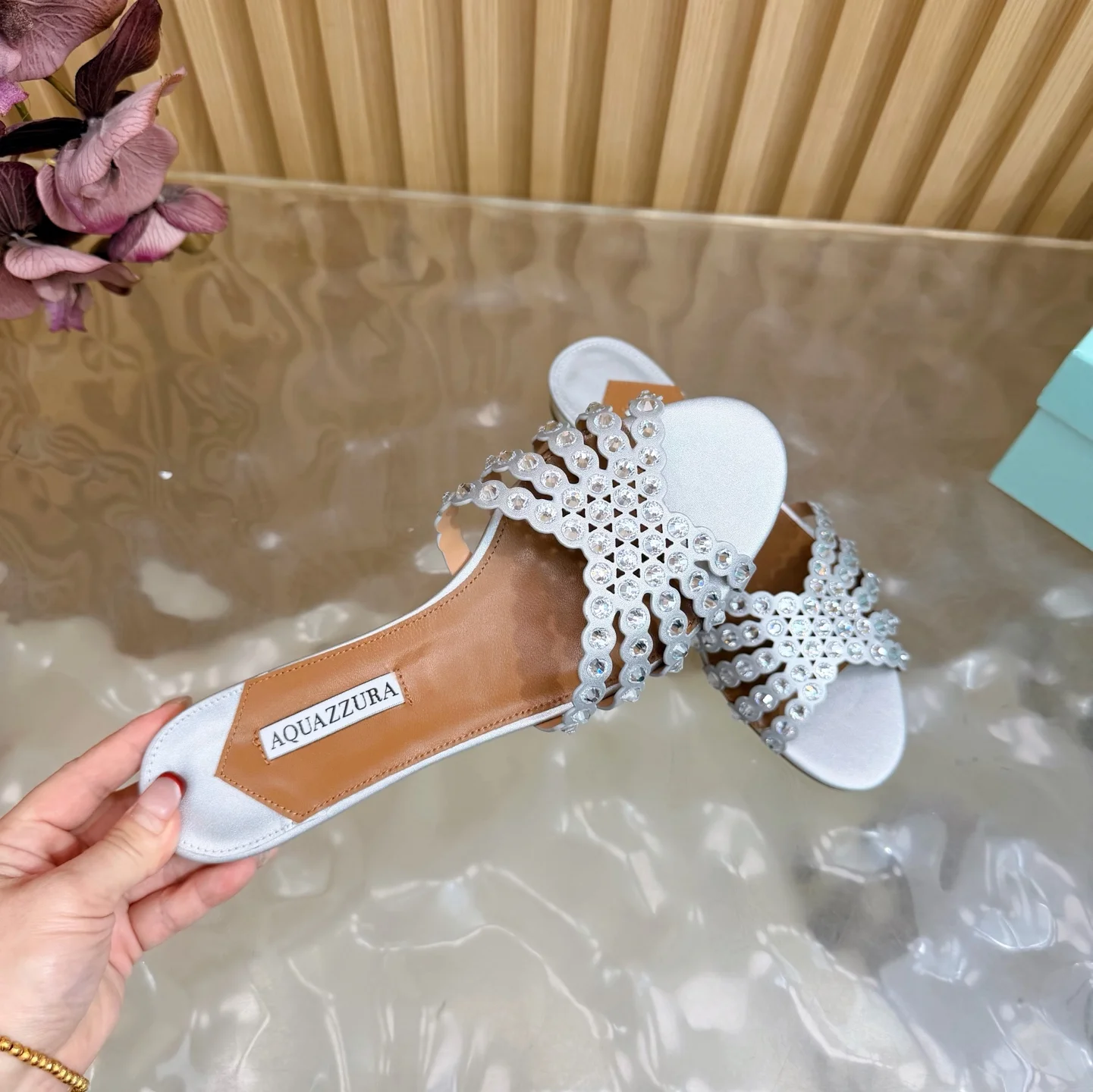AQUAZZURA Sandals Suede Leather Silver-Brown EU36-43 B65202609110844 - Image 9