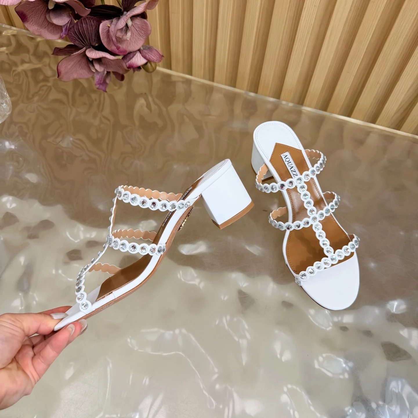 AQUAZZURA Sandals Suede Leather White-Brown EU36-43 B60202609110830 - Image 6