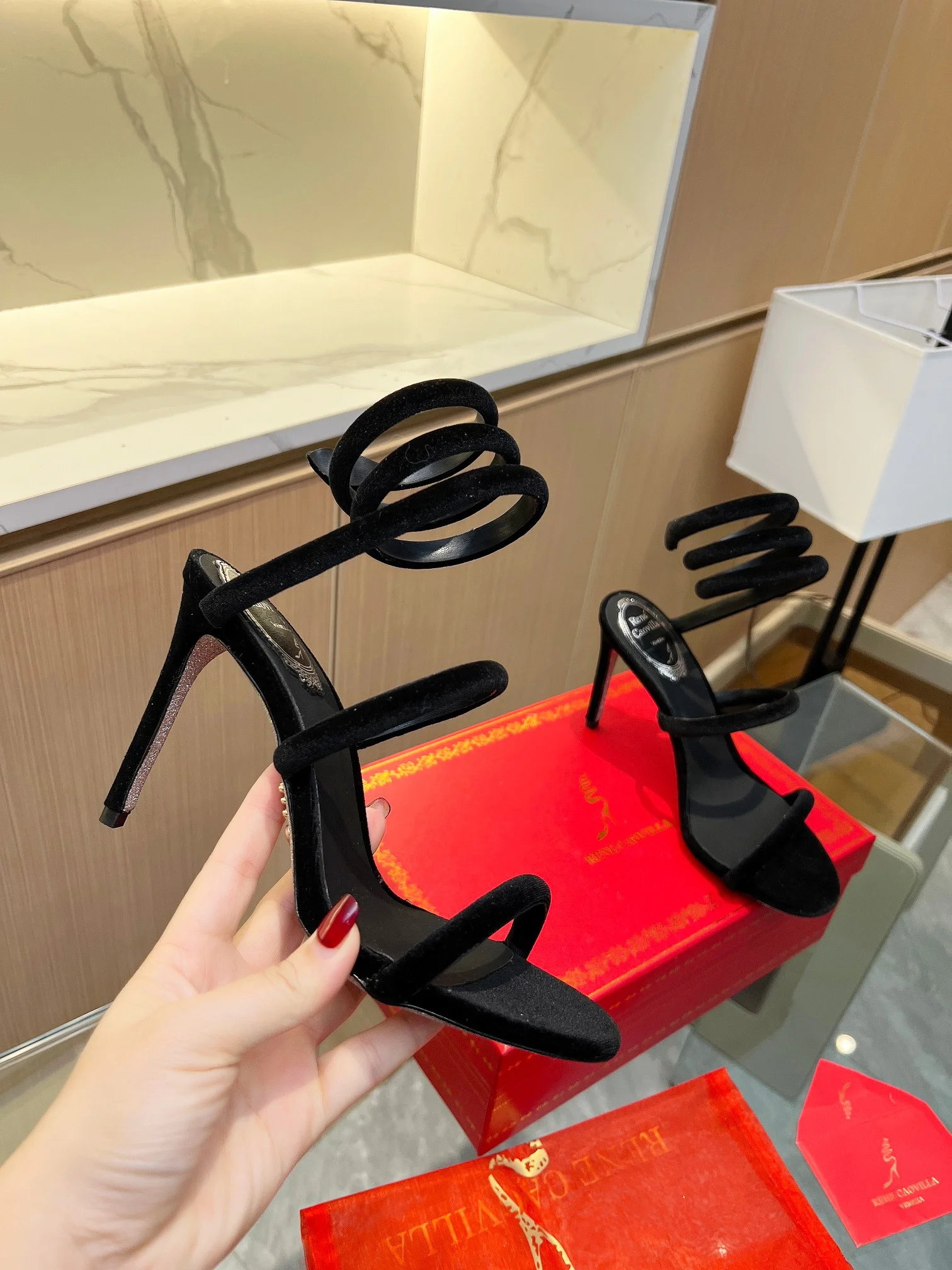 AQUAZZURA Sandals Velvet Black-Silver EU35-39 B70202609110408 - Image 4