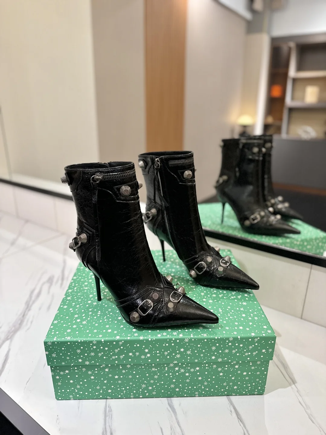 BALENCIAGA Booties Calf Leather Black-Silver D90202609111416