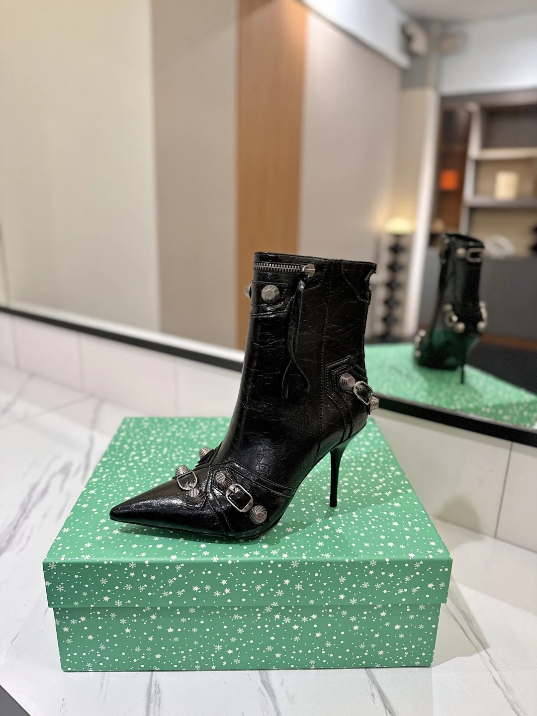BALENCIAGA Booties Calf Leather Black-Silver D90202609111416 - Image 4
