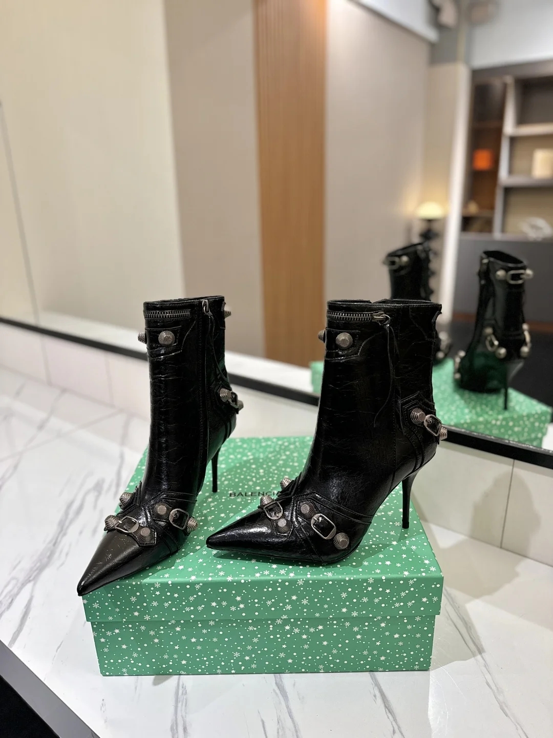 BALENCIAGA Booties Calf Leather Black-Silver D90202609111416 - Image 6