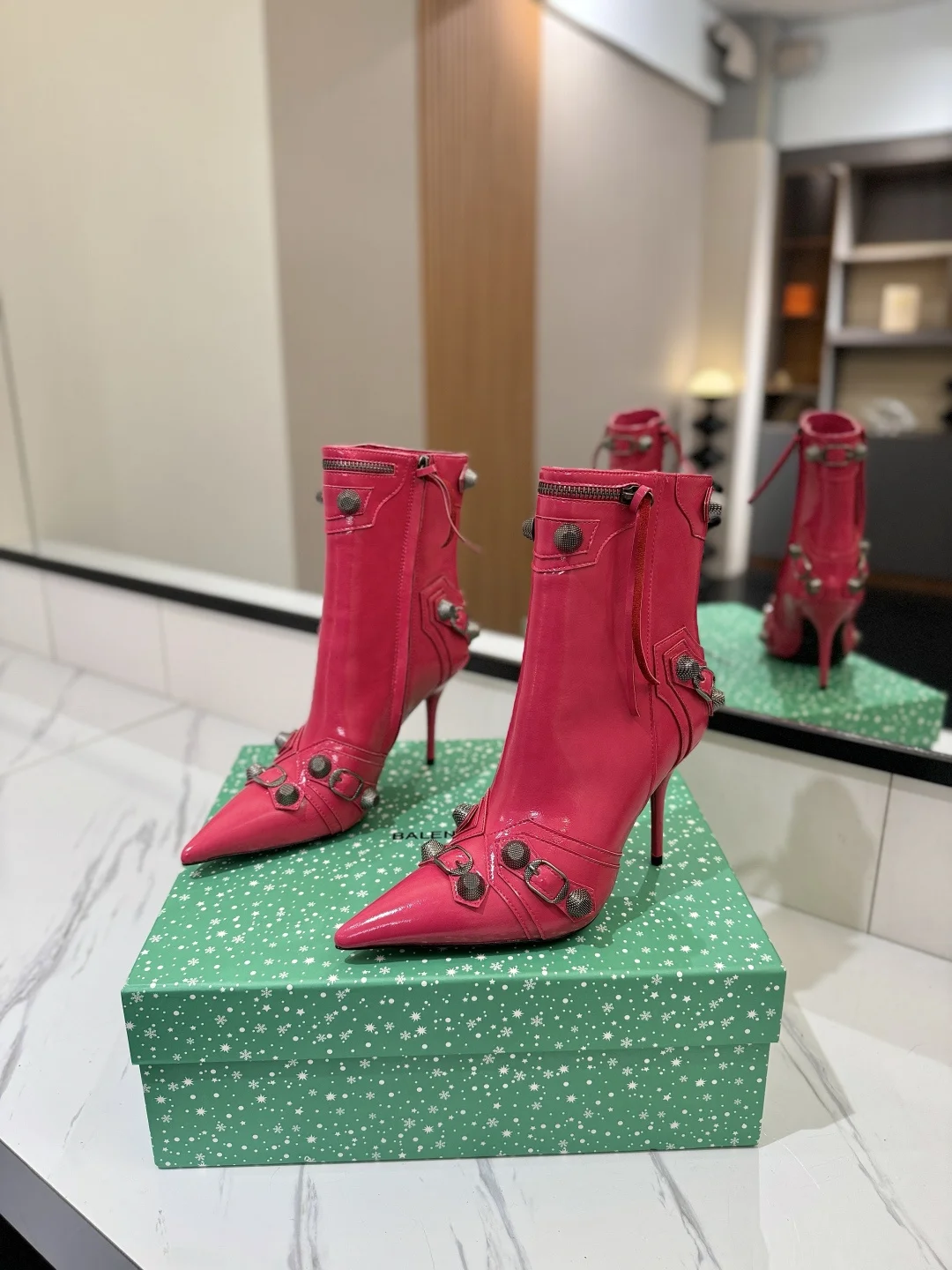 BALENCIAGA Booties Calf Leather Pink-Silver D90202609111415 - Image 2