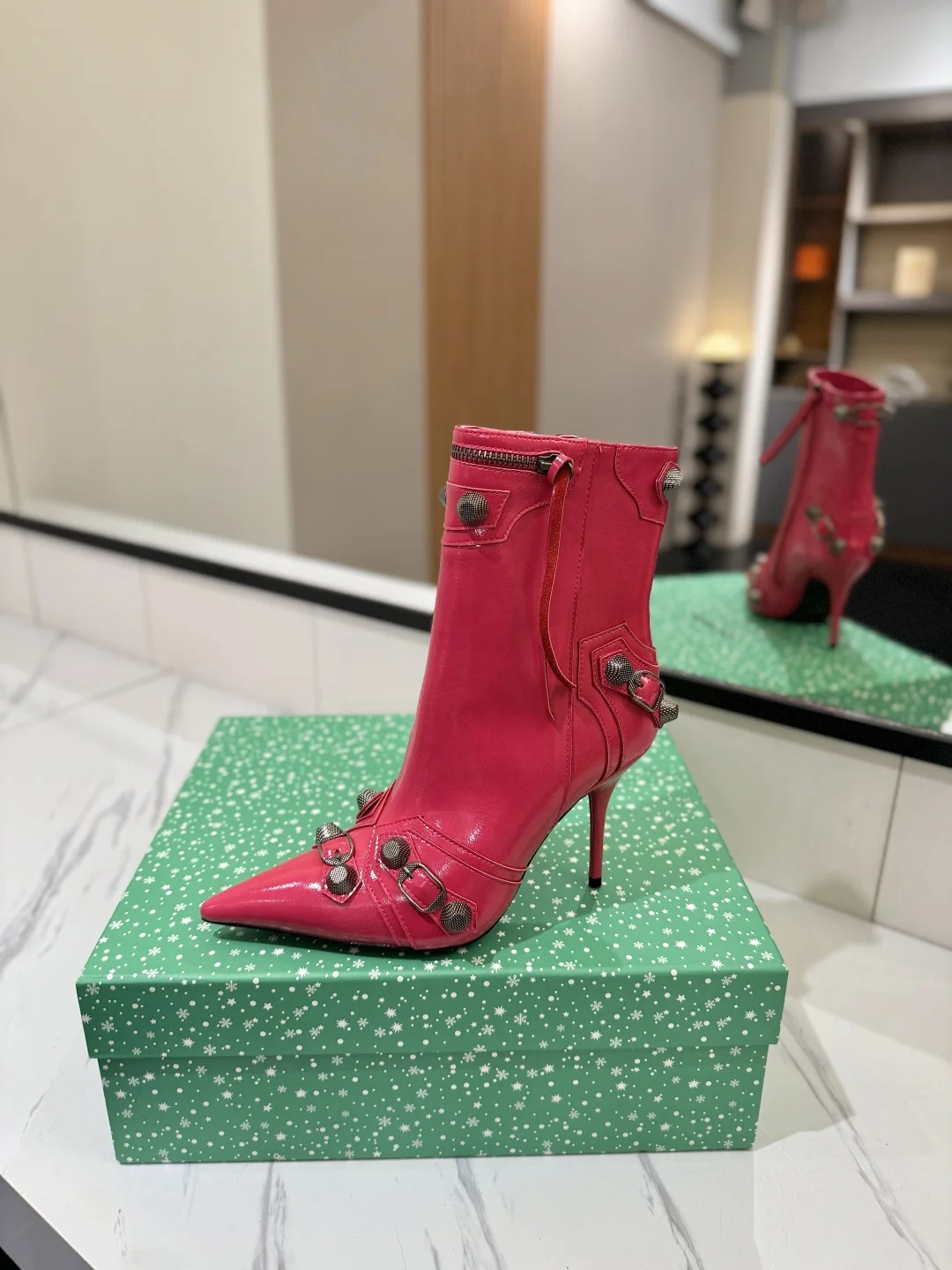 BALENCIAGA Booties Calf Leather Pink-Silver D90202609111415 - Image 4