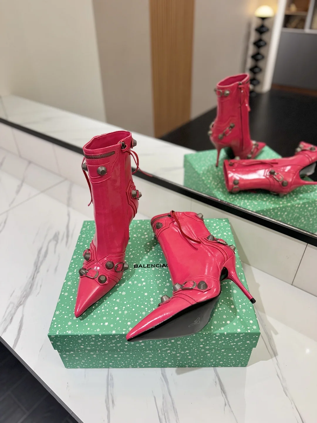 BALENCIAGA Booties Calf Leather Pink-Silver D90202609111415 - Image 5