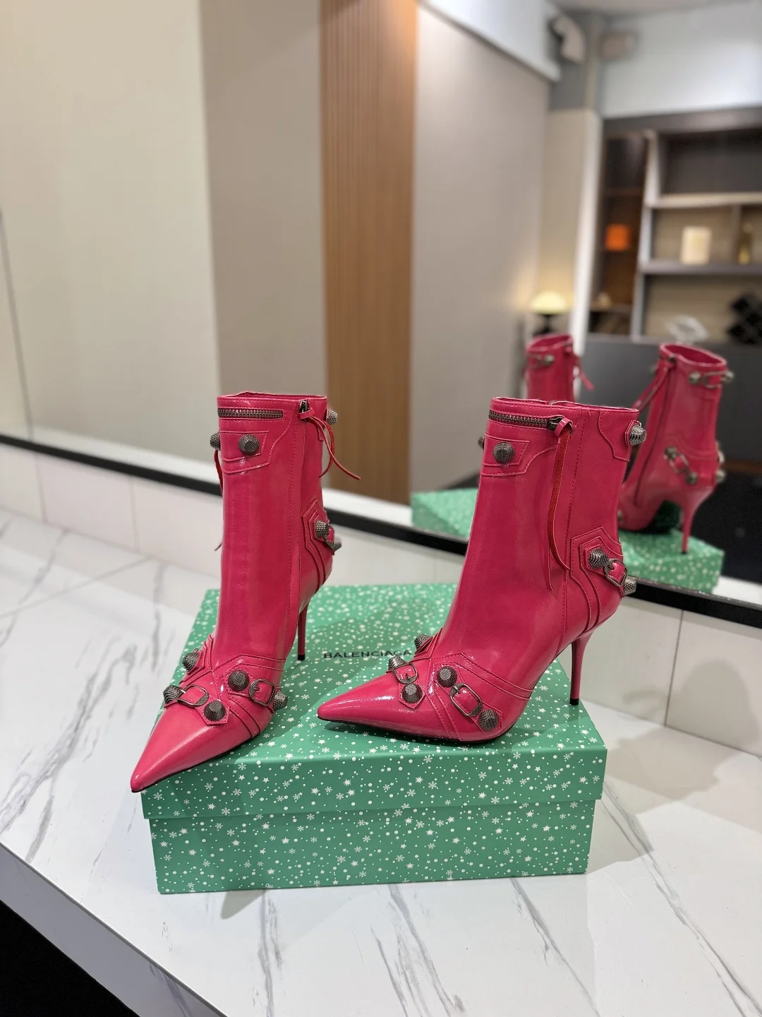 BALENCIAGA Booties Calf Leather Pink-Silver D90202609111415 - Image 6
