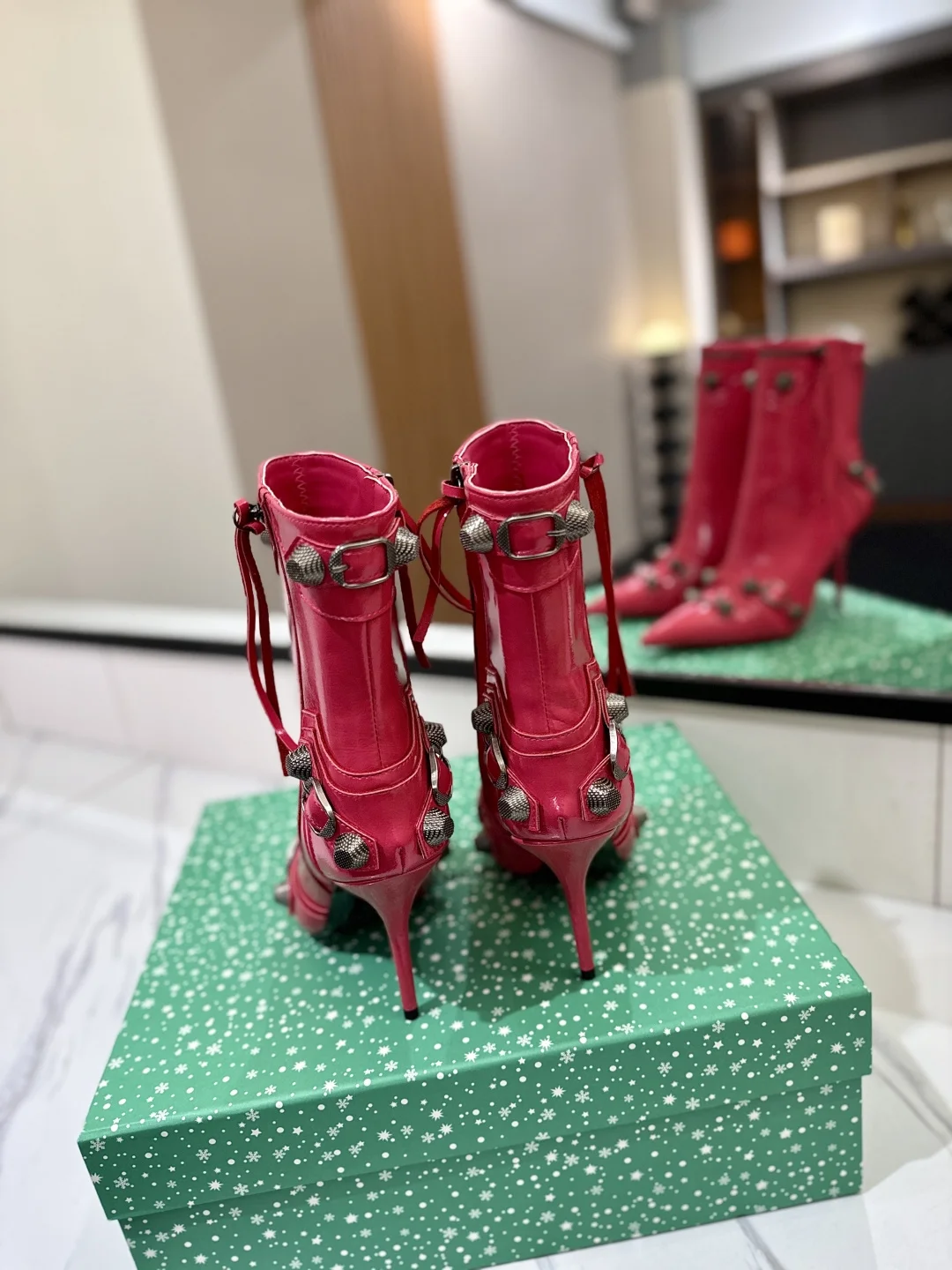 BALENCIAGA Booties Calf Leather Pink-Silver D90202609111415 - Image 9