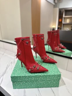 BALENCIAGA Booties Calfskin Leather Red-Silver D90202609111417
