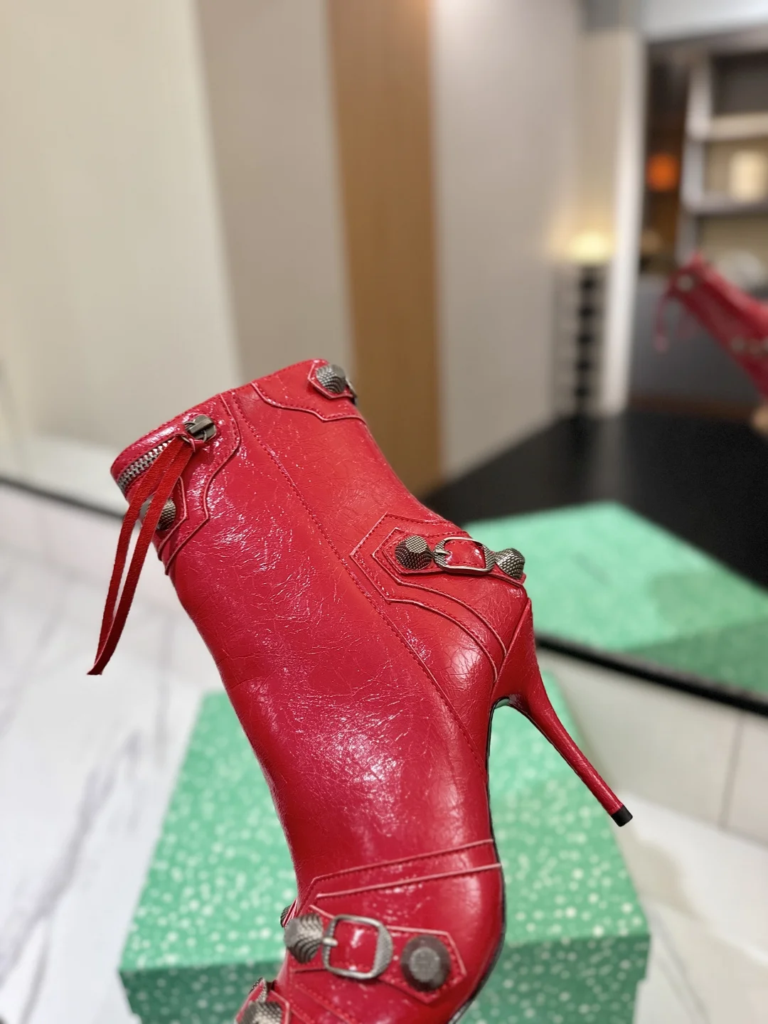 BALENCIAGA Booties Calfskin Leather Red-Silver D90202609111417 - Image 8