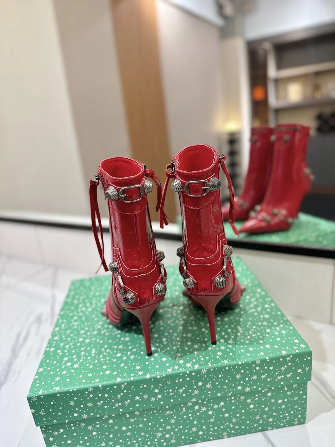 BALENCIAGA Booties Calfskin Leather Red-Silver D90202609111417 - Image 9