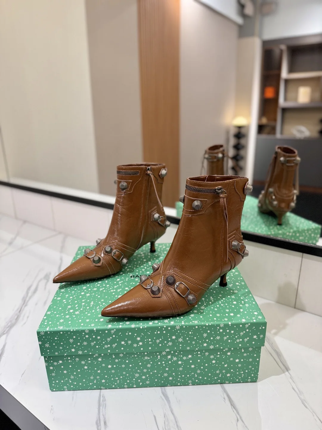 BALENCIAGA Booties Leather Brown-Silver D90202609111413 - Image 2