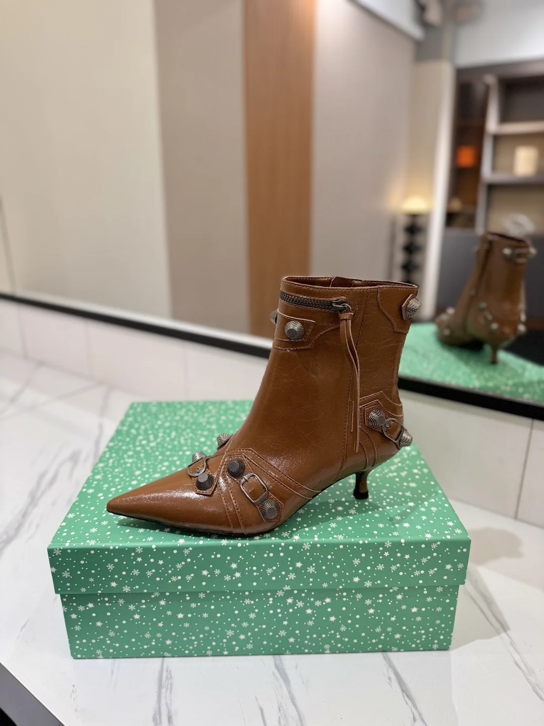 BALENCIAGA Booties Leather Brown-Silver D90202609111413 - Image 4