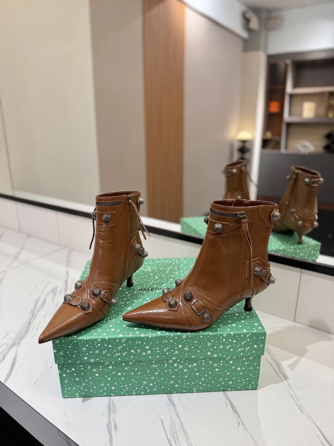 BALENCIAGA Booties Leather Brown-Silver D90202609111413 - Image 6