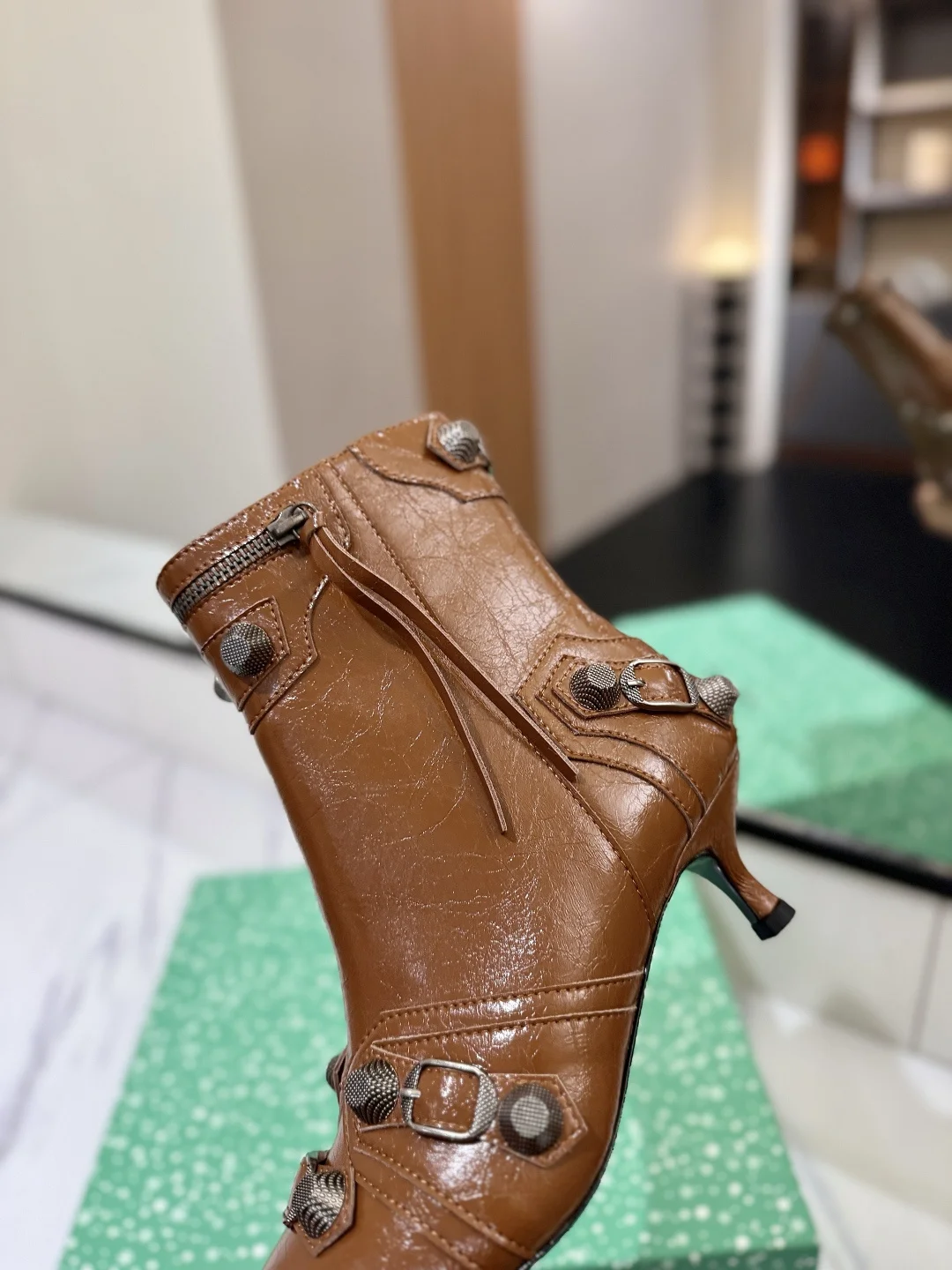 BALENCIAGA Booties Leather Brown-Silver D90202609111413 - Image 8