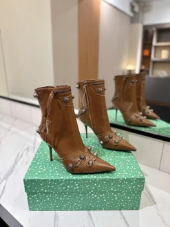 BALENCIAGA Booties Leather Brown-Silver D90202609111418