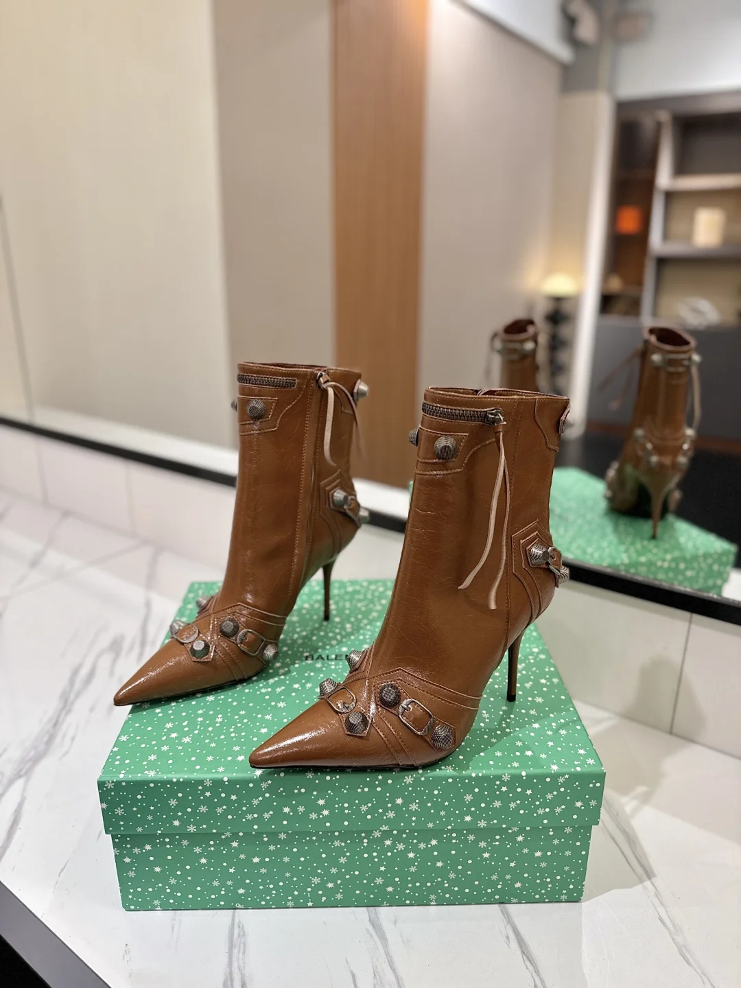 BALENCIAGA Booties Leather Brown-Silver D90202609111418 - Image 2