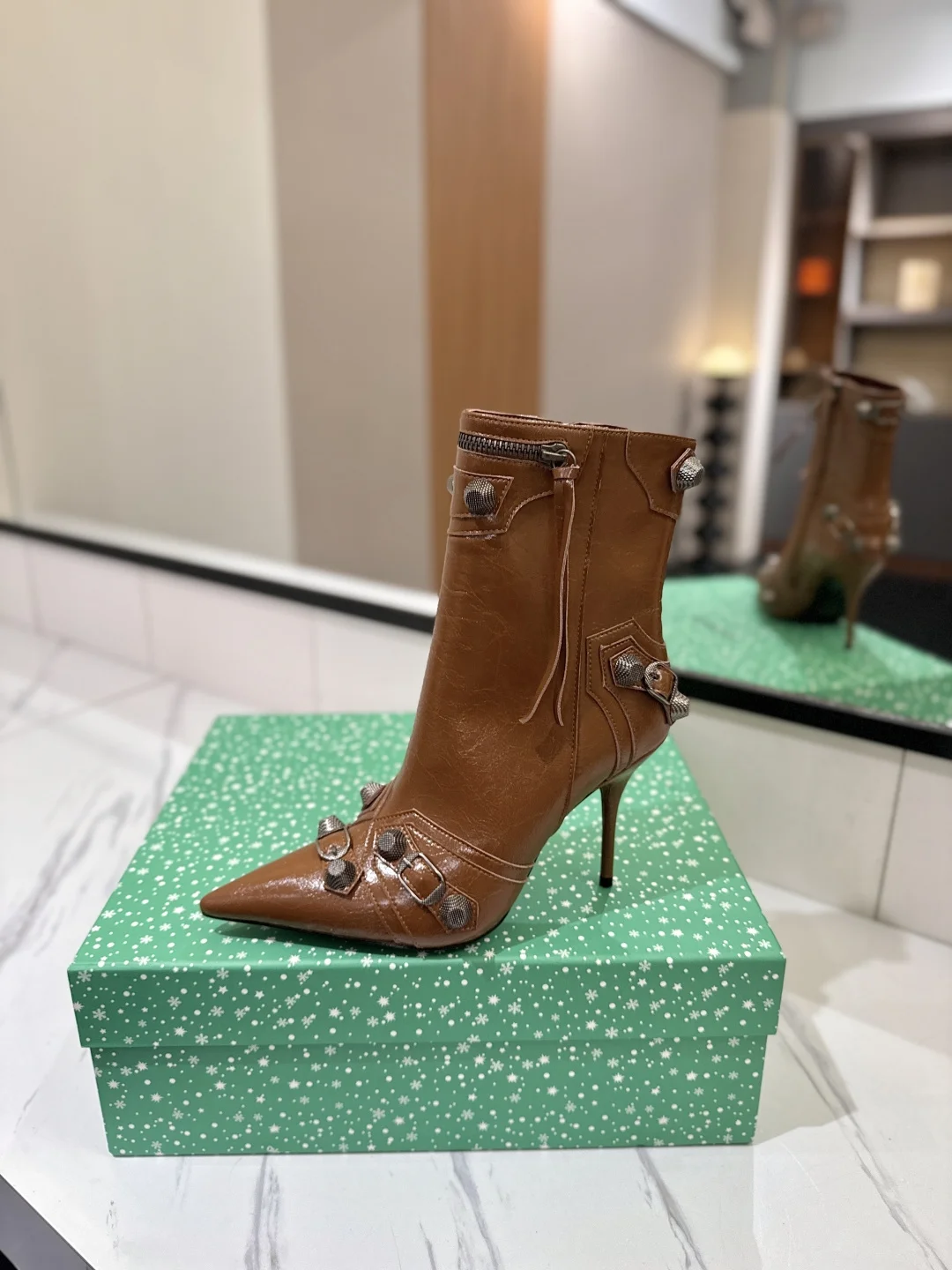 BALENCIAGA Booties Leather Brown-Silver D90202609111418 - Image 4