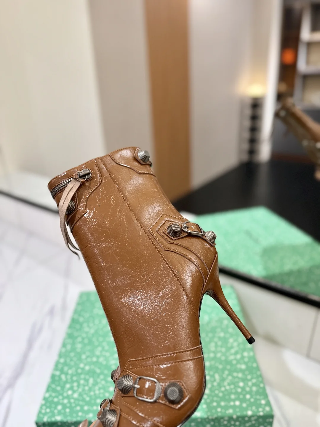 BALENCIAGA Booties Leather Brown-Silver D90202609111418 - Image 8
