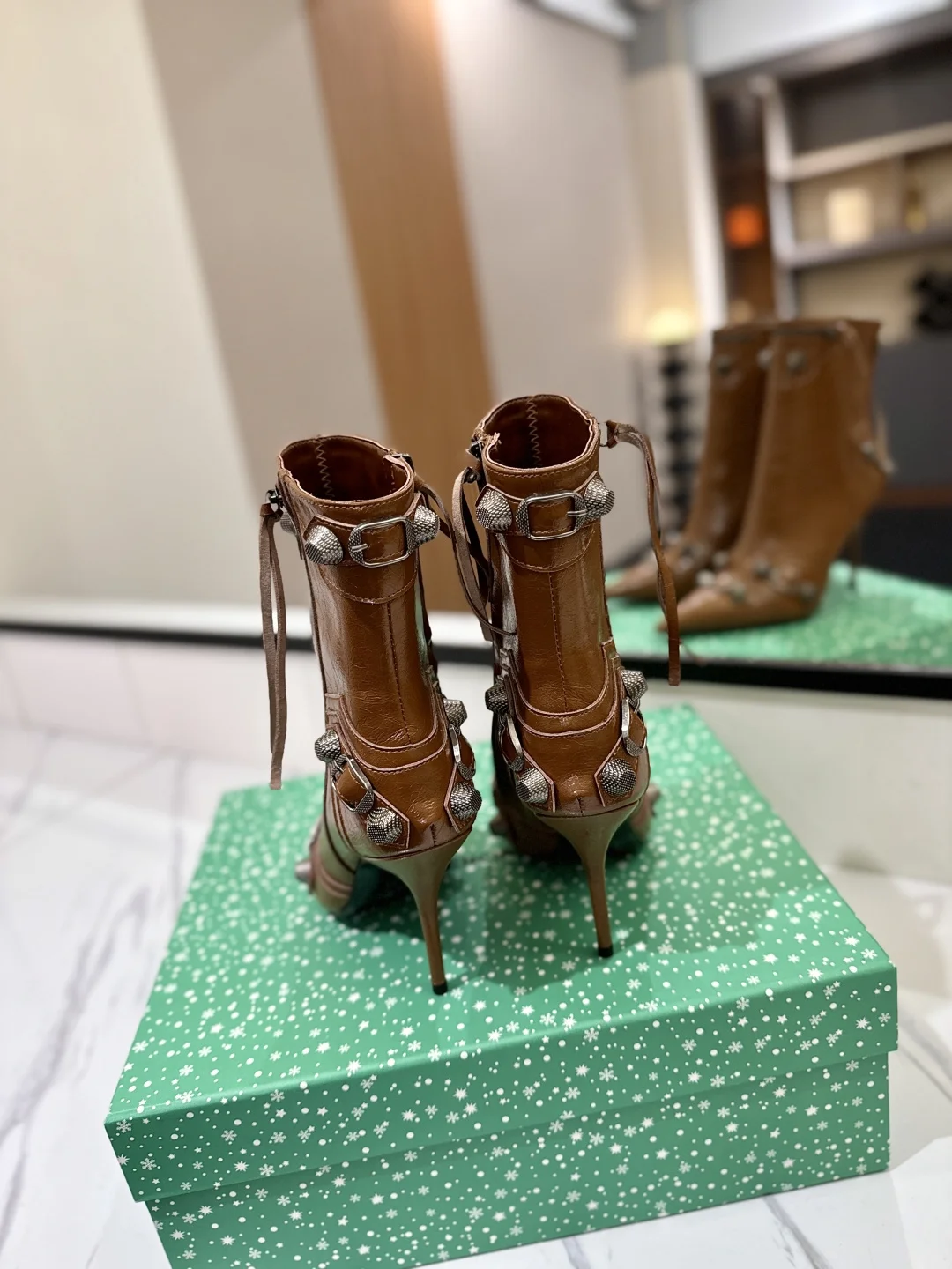 BALENCIAGA Booties Leather Brown-Silver D90202609111418 - Image 9