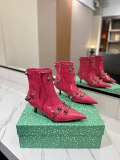 BALENCIAGA Booties Leather Pink-Silver D90202609111406