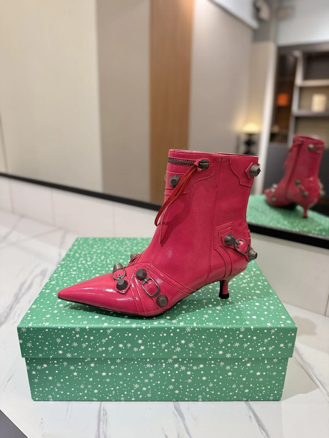 BALENCIAGA Booties Leather Pink-Silver D90202609111406 - Image 4