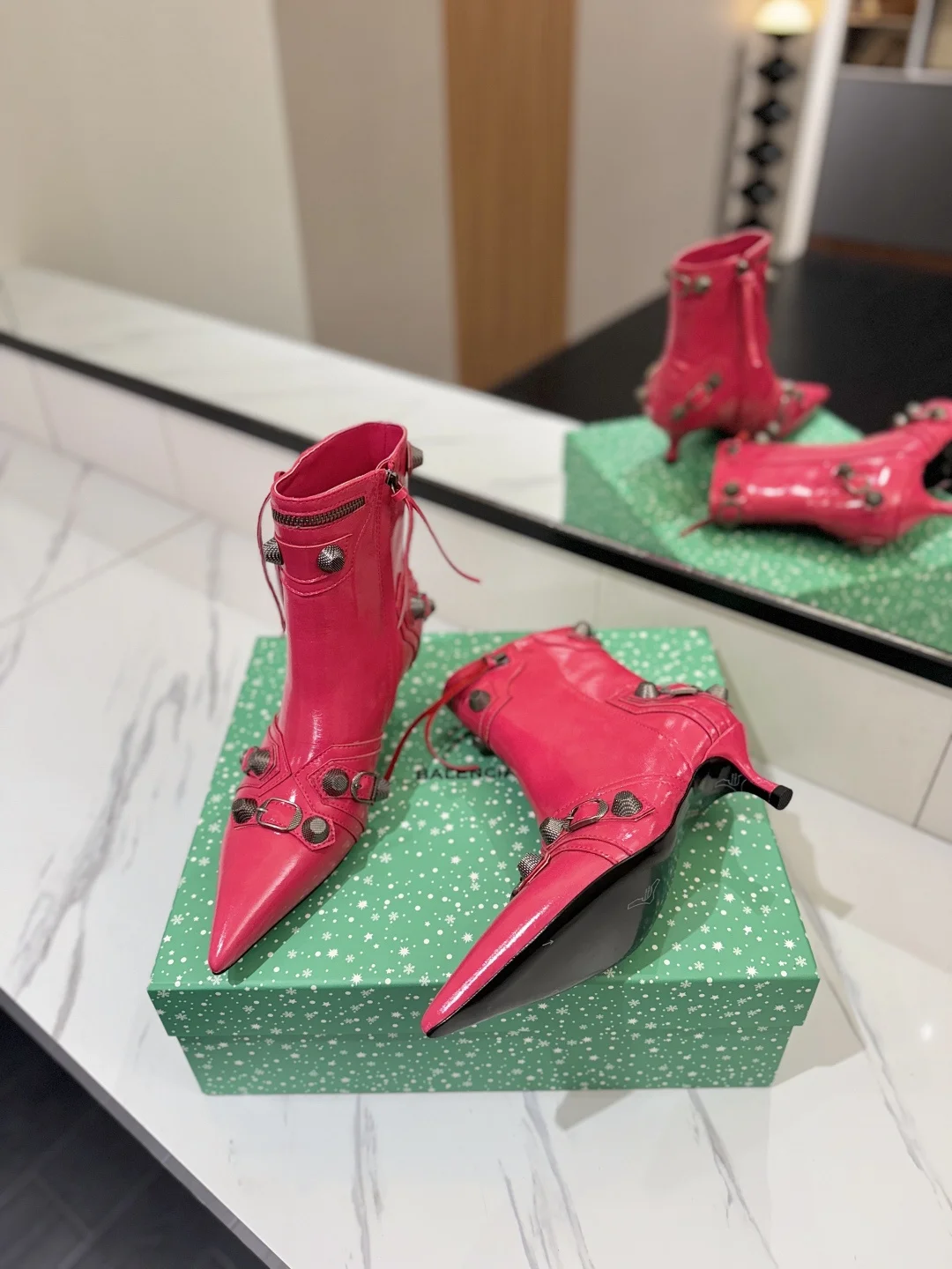 BALENCIAGA Booties Leather Pink-Silver D90202609111406 - Image 5