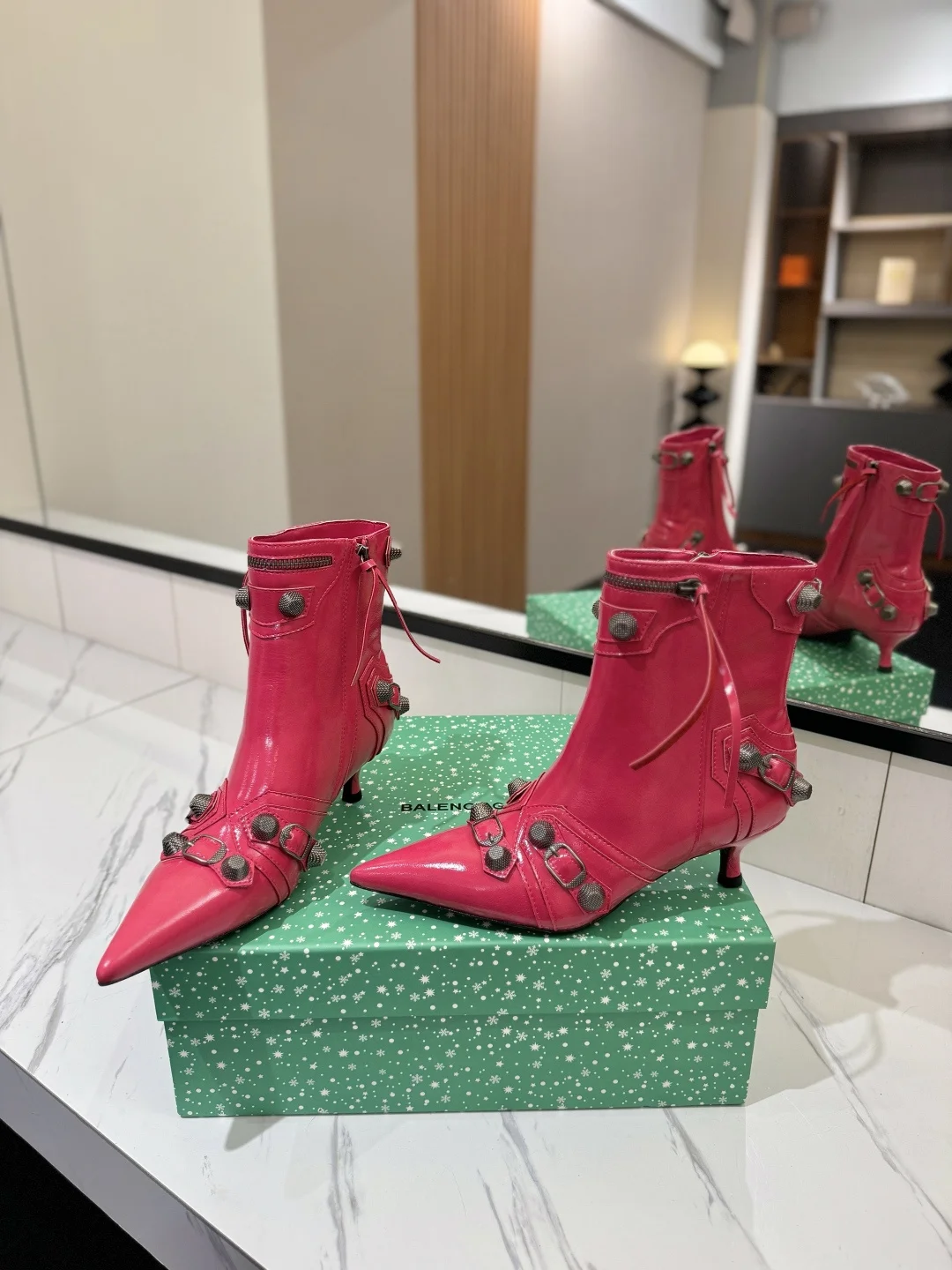 BALENCIAGA Booties Leather Pink-Silver D90202609111406 - Image 6