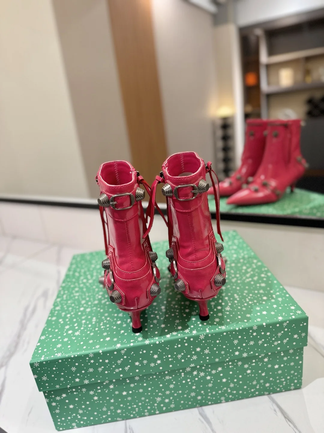 BALENCIAGA Booties Leather Pink-Silver D90202609111406 - Image 9