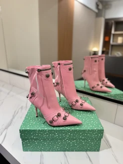 BALENCIAGA Booties Leather Pink-Silver D90202609111422