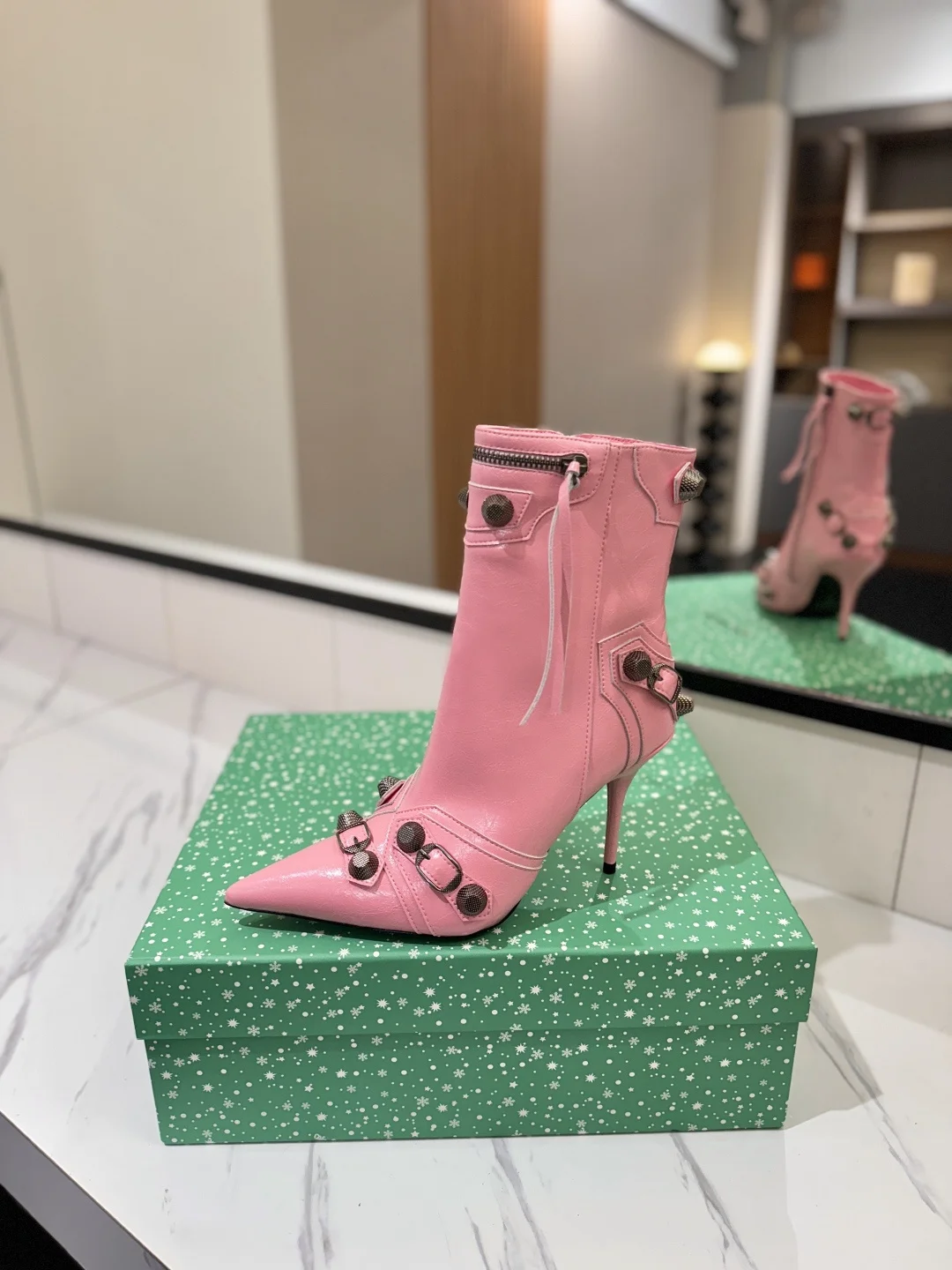 BALENCIAGA Booties Leather Pink-Silver D90202609111422 - Image 4