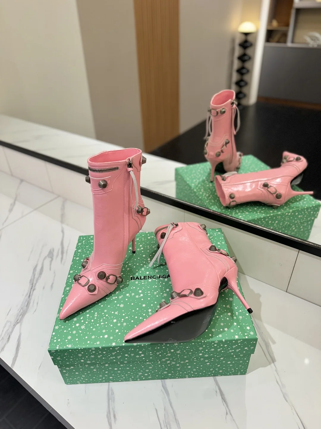 BALENCIAGA Booties Leather Pink-Silver D90202609111422 - Image 5