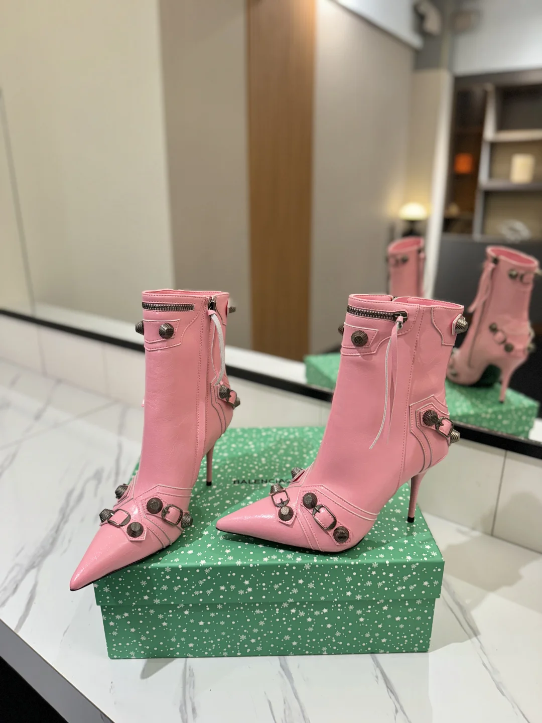 BALENCIAGA Booties Leather Pink-Silver D90202609111422 - Image 6