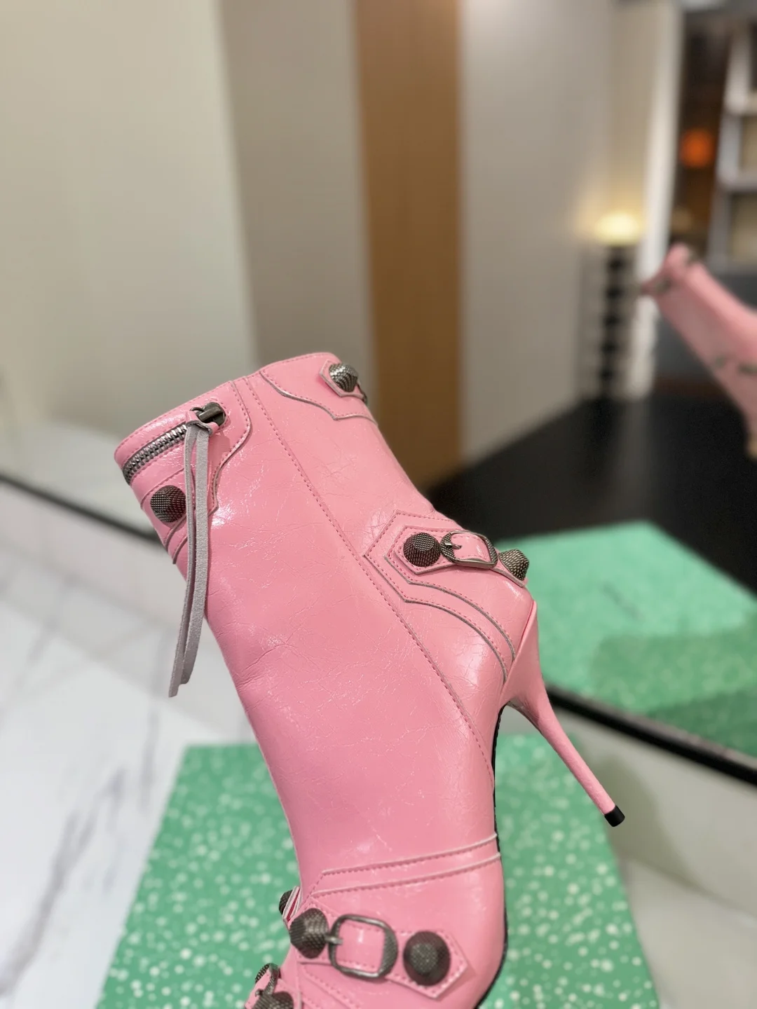 BALENCIAGA Booties Leather Pink-Silver D90202609111422 - Image 8