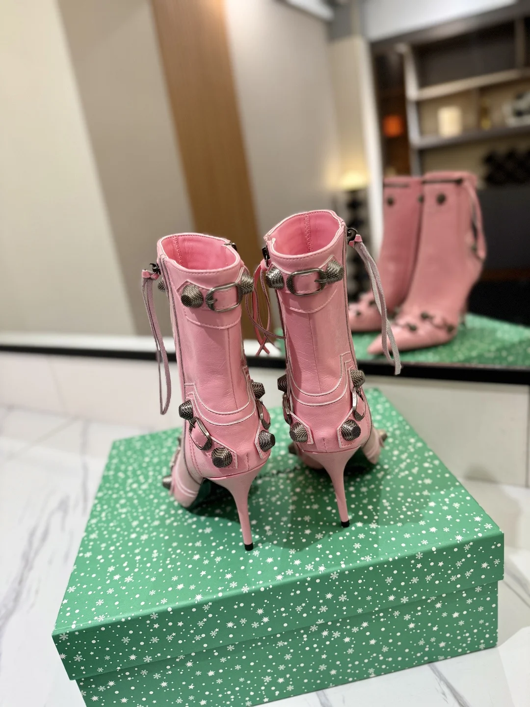 BALENCIAGA Booties Leather Pink-Silver D90202609111422 - Image 9