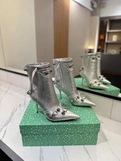 BALENCIAGA Booties Leather Silver D90202609111423