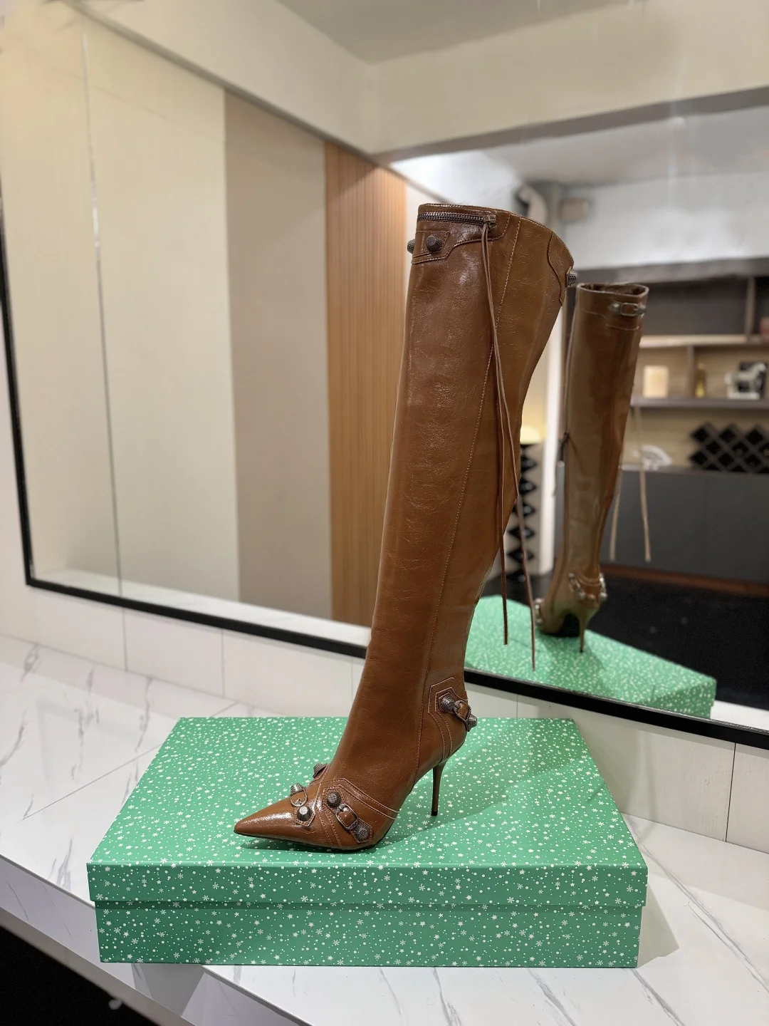 BALENCIAGA Boots Leather Brown-Silver F90202609111438 - Image 4