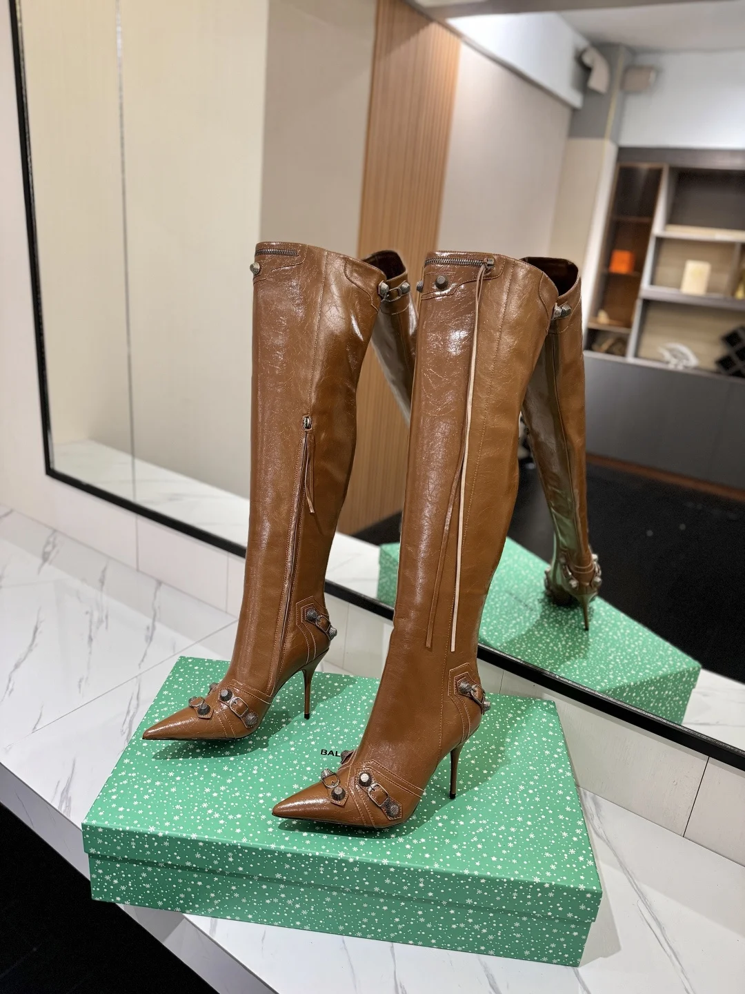 BALENCIAGA Boots Leather Brown-Silver F90202609111438 - Image 5
