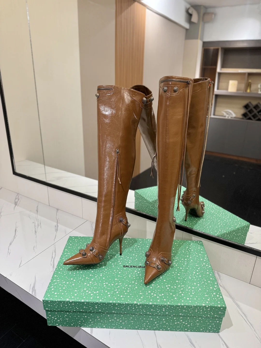 BALENCIAGA Boots Leather Brown-Silver F90202609111438 - Image 6